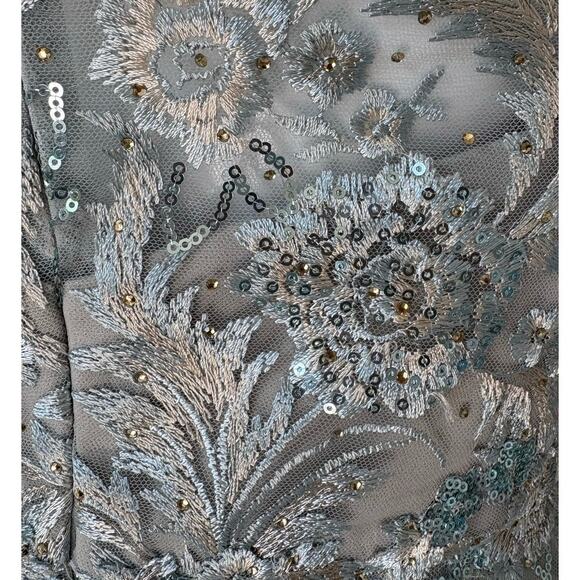 New Mac Duggal Floral Sequin Illusion Gown Mist Size 6 Elegant Evening Dress - Picture 8 of 10